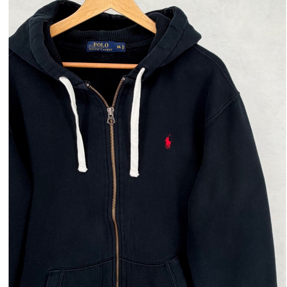 Polo Ralph Lauren Mens XXL Black Full Zip Fleece Hoodie Red Pony Logo